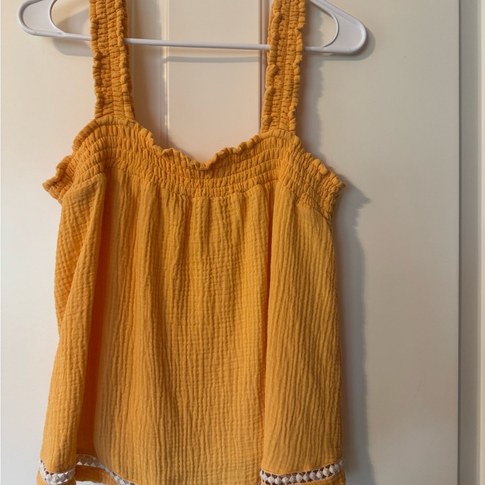 Marine Layer Yellow Smocked Ruffled Tank Top